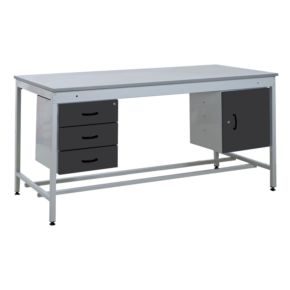 Taurus Utility Workbench With Triple Drawer and Cupboard In Black