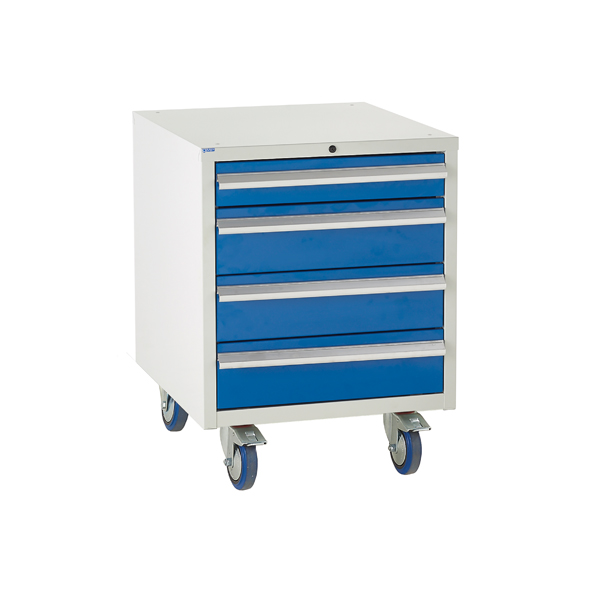 Under bench Euroslide cabinet with 4 drawers in blue