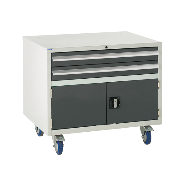 Under bench Euroslide cabinet with 2 drawers and 1 cupboard in grey