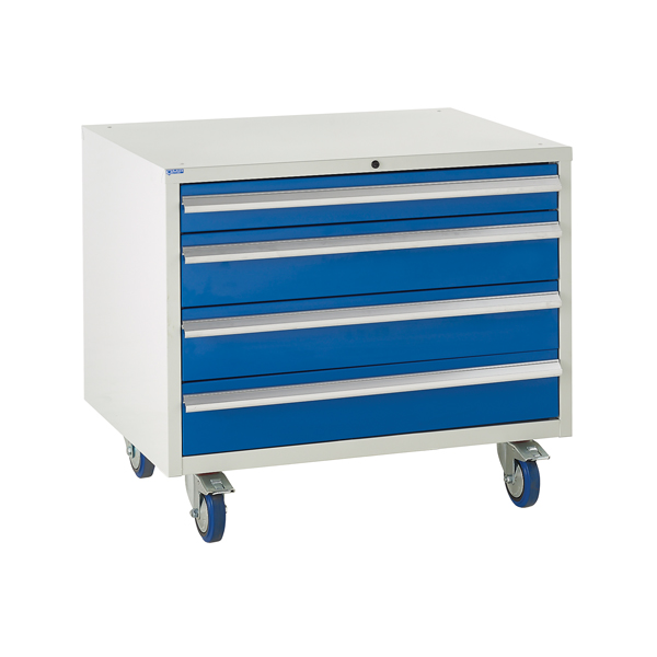 Under bench Euroslide cabinet with 4 drawers in blue