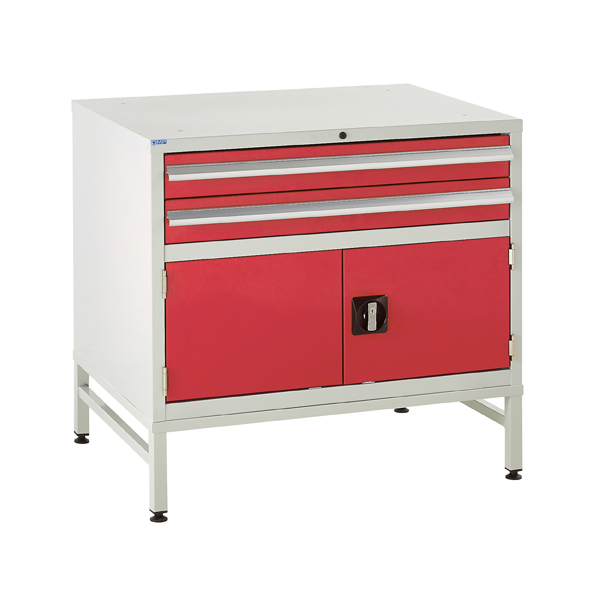 Under bench Euroslide cabinet and stand with 2 drawers and 1 cupboard in red