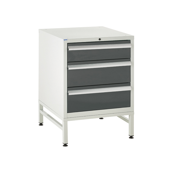 Under bench Euroslide cabinet and stand with 3 drawers in grey