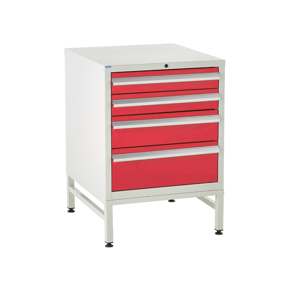 Under bench Euroslide cabinet and stand with 4 drawers in red