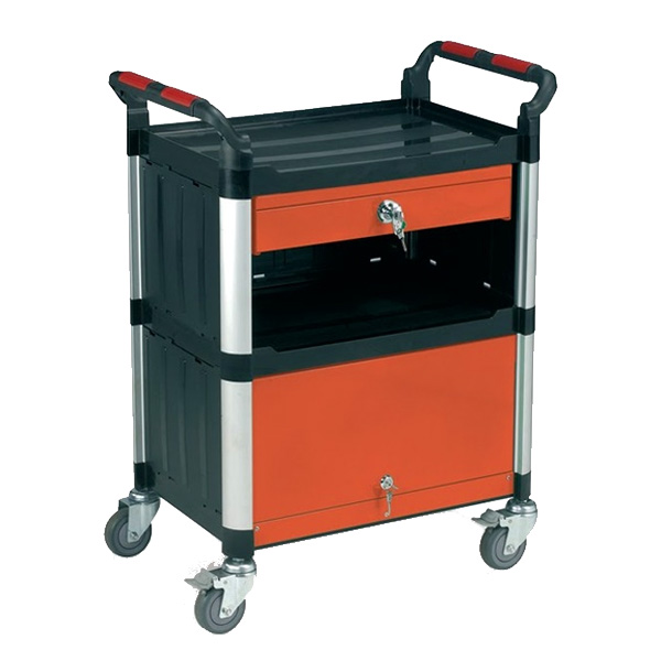 3 Shelf Trolley with Drawer and Cabinet