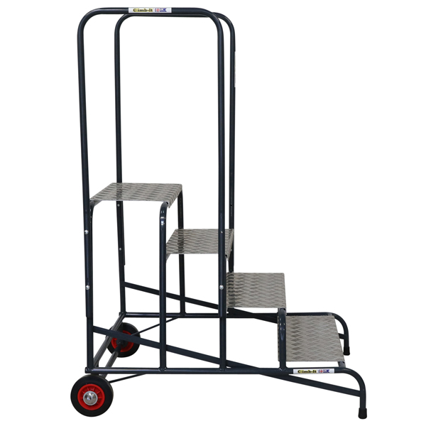 Climb-It Wide Work Steps 4 Tread With Double Handrail Side View