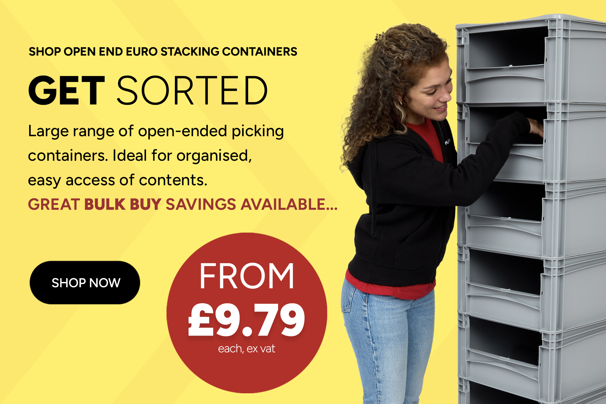 Euro Stacking Picking Containers - Easy Fast Access Plastic Containers - Tablet Banner