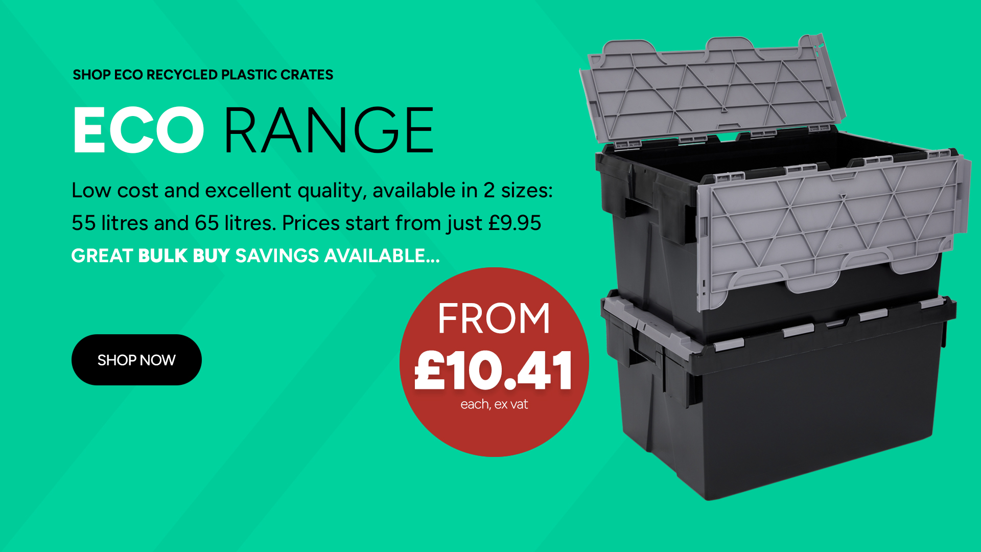 Low Cost Attached Lid Container Crates and Tote Boxes - Desktop Banner