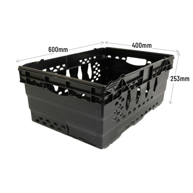 PLASPL1002 Black Bail Arm Stacking & Nesting (600 x 400 x 253mm) Ventilated Crates