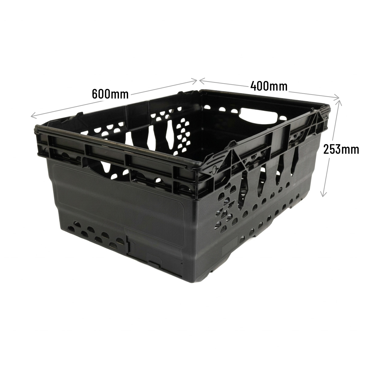 PLASPL1002 Black Bail Arm Stacking & Nesting (600 x 400 x 253mm) Ventilated Crates